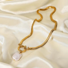 18KG stainless steel chain baroque pearl pendant necklace