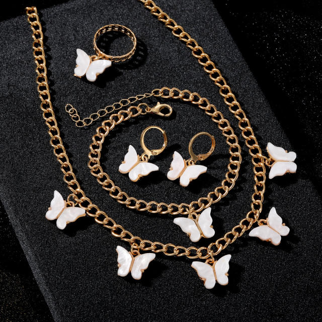 Creative white acrylic buttefly chain necklace bracelet earrings set