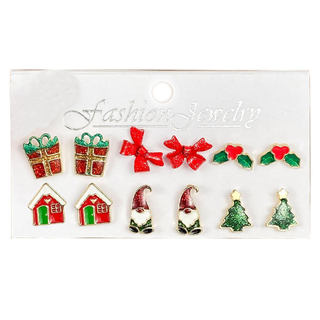 Cute chirstmas gift earrings set color enamel studs earrings set