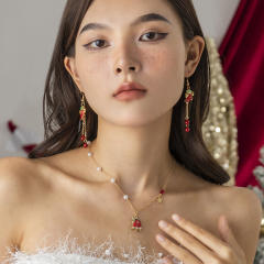 Concise imitation pearl bead enamel christmas necklace for women