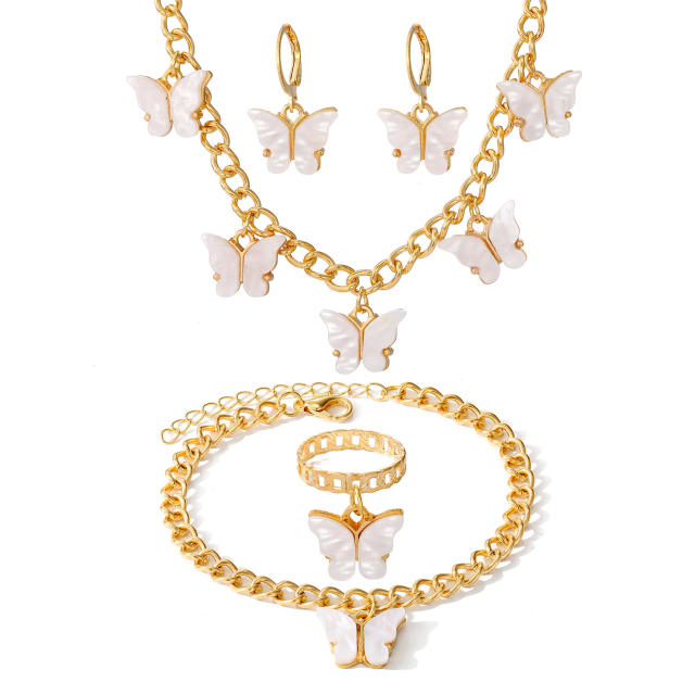 Creative white acrylic buttefly chain necklace bracelet earrings set