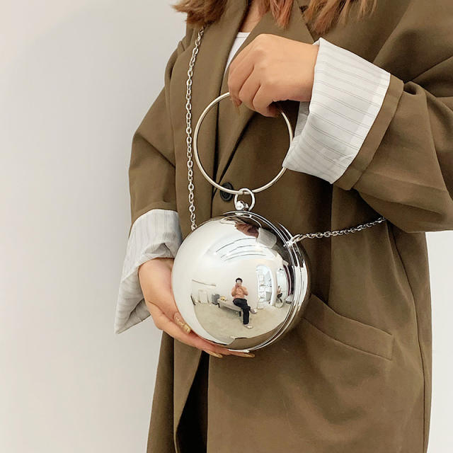 Fashionable colorful mirror acrylic ball shape box bag handbag