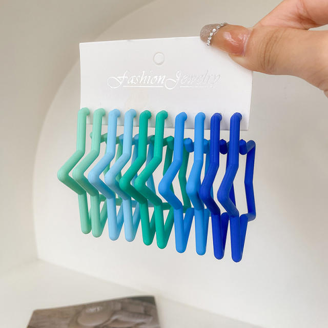 Y2K geometric star shape color painting hoop earrings set