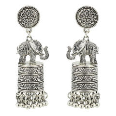 Vintage elephant metal tassel national dangle earrings