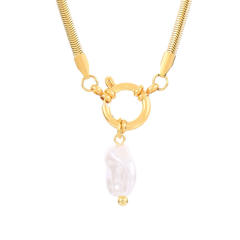 Hiphop stainless steel chain baroque pearl pendant necklace