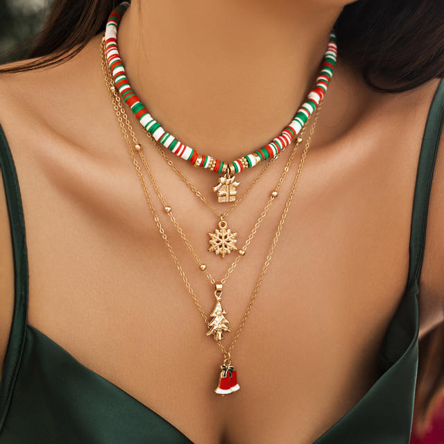 Christmas clay bead choker layer necklace for women