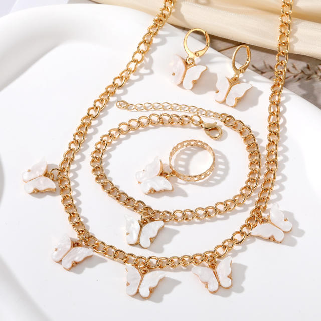 Creative white acrylic buttefly chain necklace bracelet earrings set