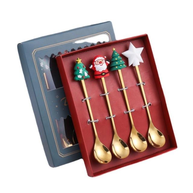 Christmas gift gold color 304 stainless steel spoon fork set CHRISTMAS GIFT