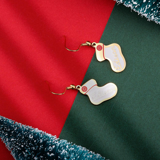 Cute christmas sock pendant stainless steel necklace earrings set