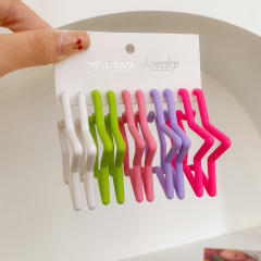 Y2K geometric star shape color painting hoop earrings set