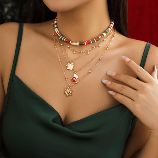 Christmas clay bead choker layer necklace for women