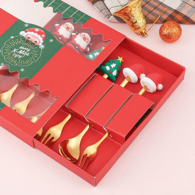 Christmas gift gold color 304 stainless steel spoon fork set CHRISTMAS GIFT