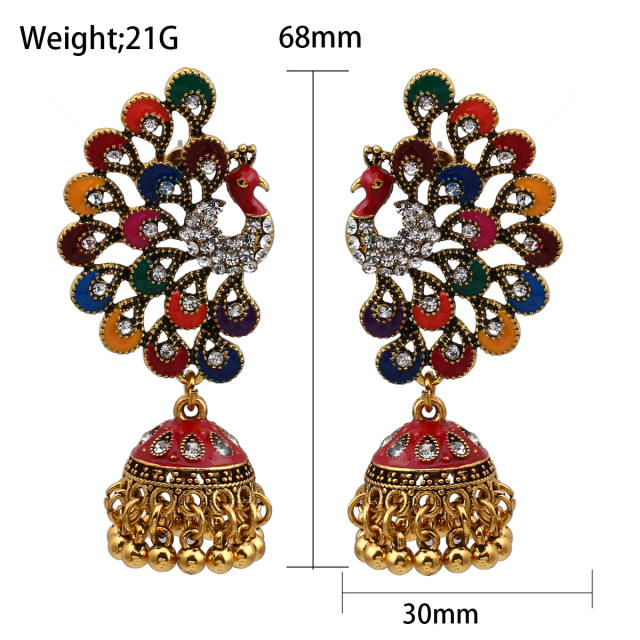 Vintage boho holiday peacock indian earrings