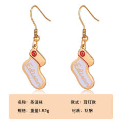 Cute christmas sock pendant stainless steel necklace earrings set