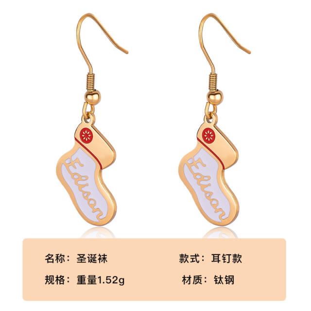 Cute christmas sock pendant stainless steel necklace earrings set