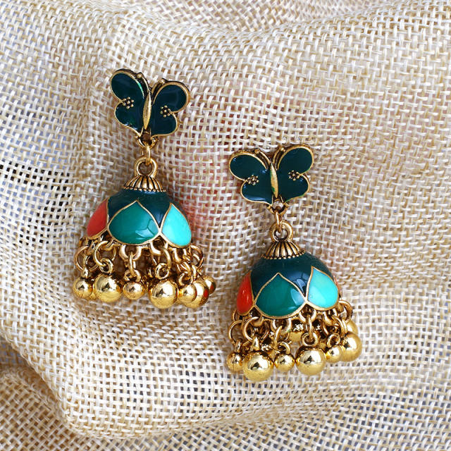 Vintage cute butterfly color enamel indian earrings boho earrings