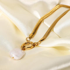 18KG stainless steel chain baroque pearl pendant necklace