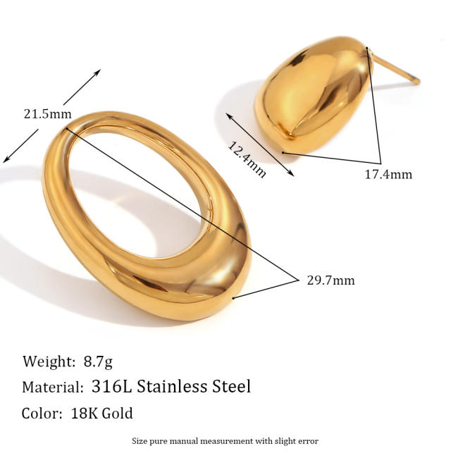 18K gold plated geometric chunky stainless steel Asymmetric earrings
