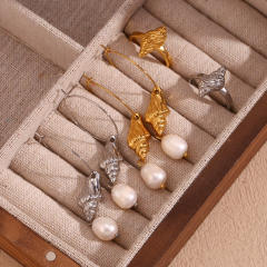18KG water pearl drop shell design hoop stainless steel earrings rings