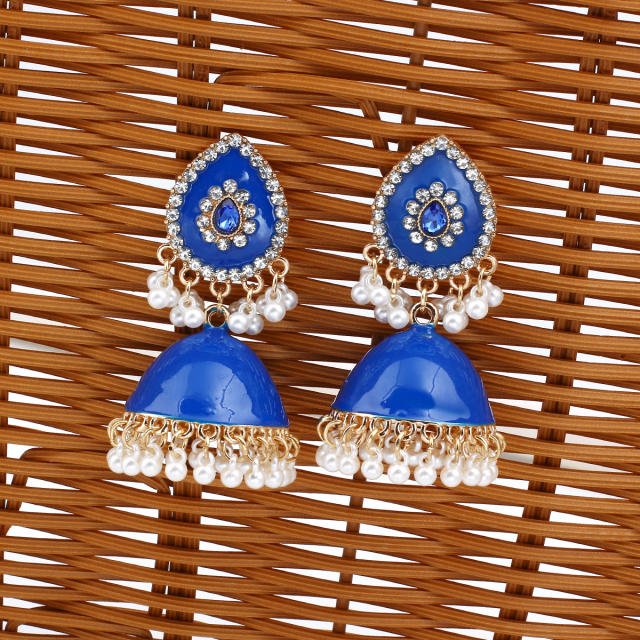 Vintage colorful enamel blue dark red dangle earrings indian earrings