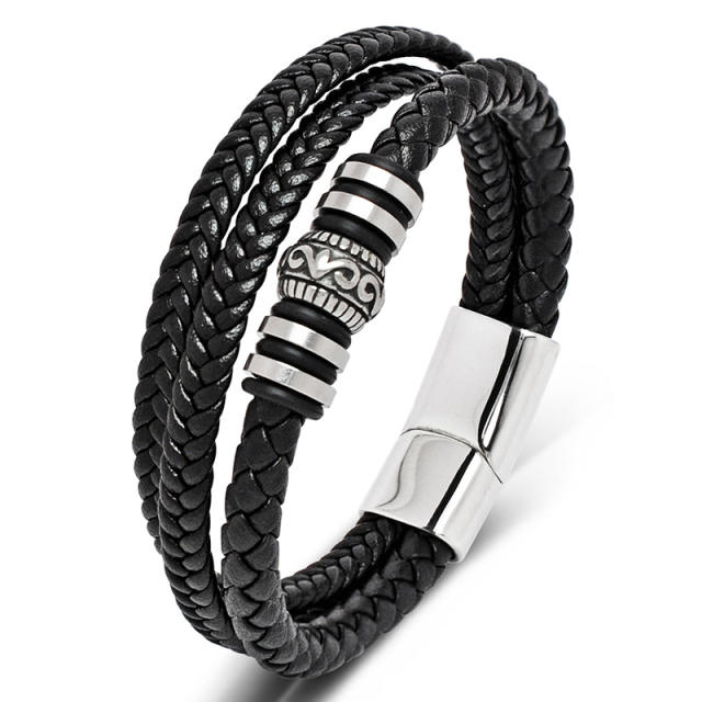 Hot sale braid Genuine Leather multi layer bracelet for men
