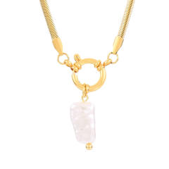 Hiphop stainless steel chain baroque pearl pendant necklace