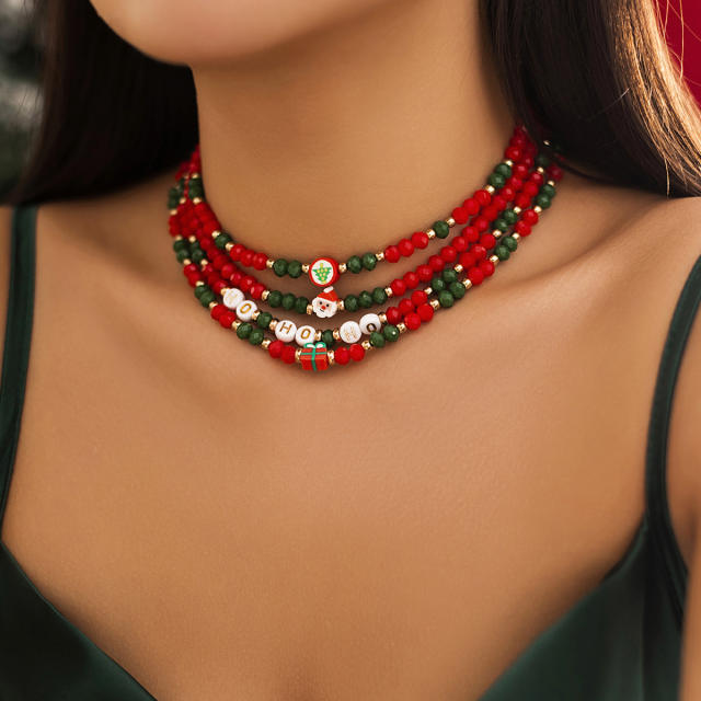 Christmas clay bead choker layer necklace for women