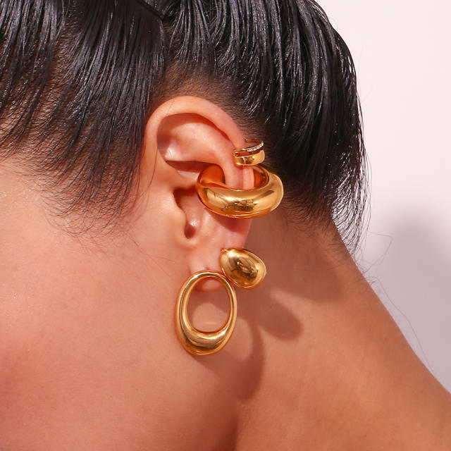 18K gold plated geometric chunky stainless steel Asymmetric earrings