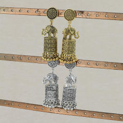 Vintage elephant metal tassel national dangle earrings