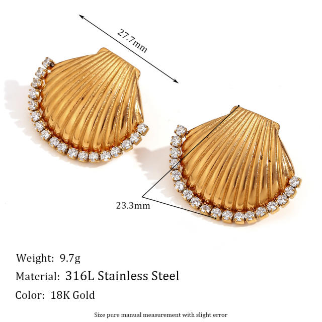 18KG diamond shell stainless steel earrings