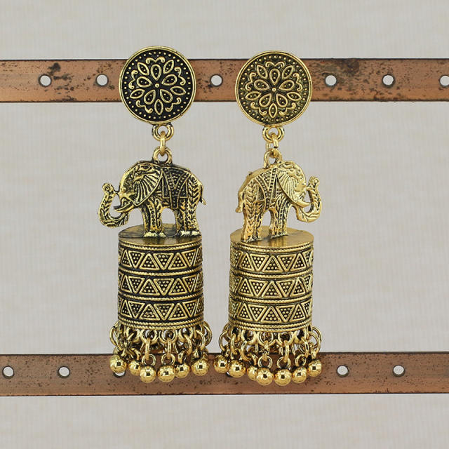 Vintage elephant metal tassel national dangle earrings