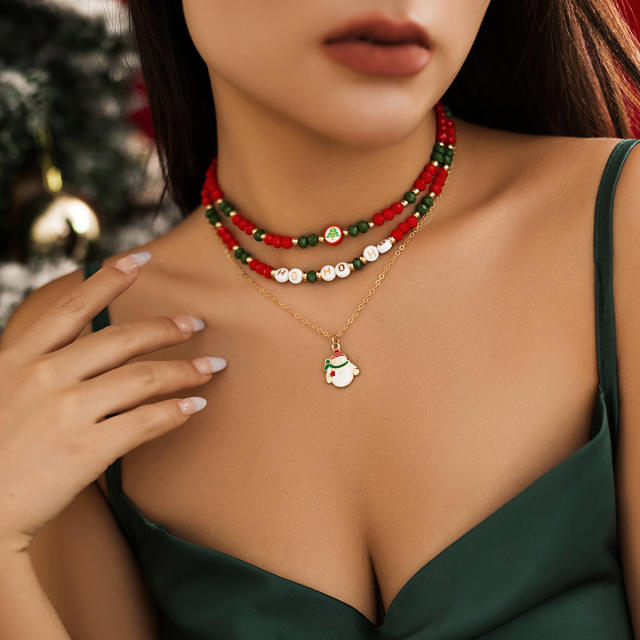 Christmas clay bead choker layer necklace for women