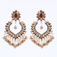 Delicate rhinestone crystal pearl bead tassel dangle earrings