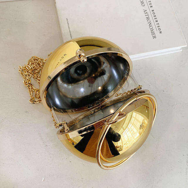 Fashionable colorful mirror acrylic ball shape box bag handbag