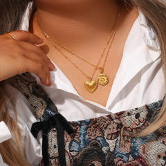 INS easy match sun coin heart pendant stainless steel necklace