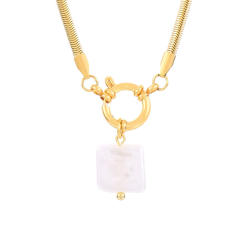 Hiphop stainless steel chain baroque pearl pendant necklace