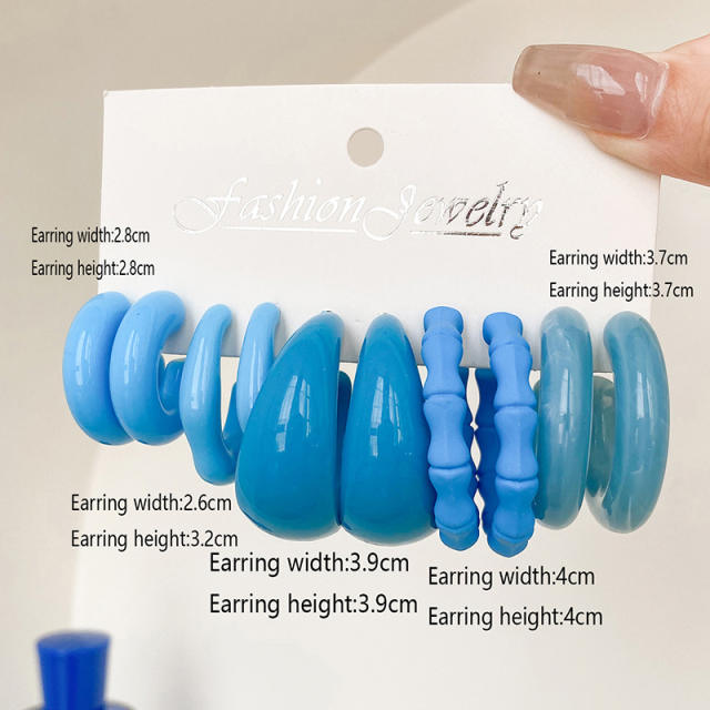 925 needle chunky candy color bamboo earrings hoop earrings set Y2K earrings