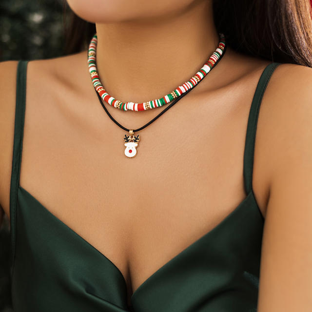 Christmas clay bead choker layer necklace for women