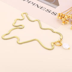 Hiphop stainless steel chain baroque pearl pendant necklace