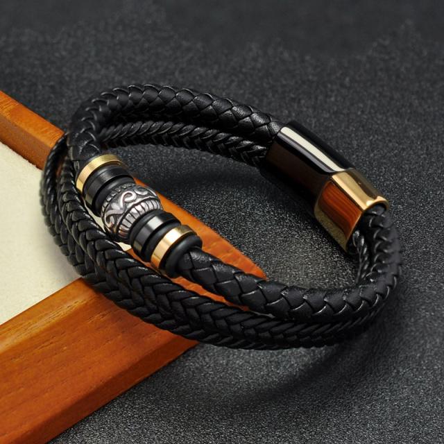 Hot sale braid Genuine Leather multi layer bracelet for men