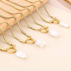 Hiphop stainless steel chain baroque pearl pendant necklace