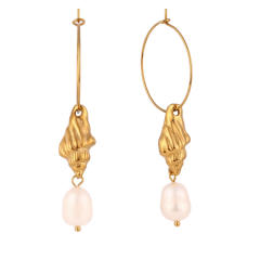 18KG water pearl drop shell design hoop stainless steel earrings rings
