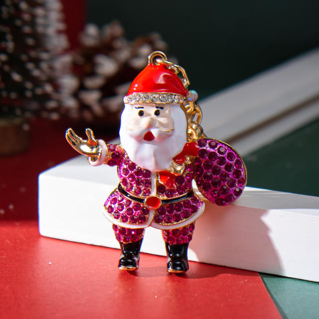 Christmas series diamond santa metal keychain