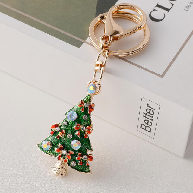 Cute enamel snowman christmas tree rabbit metal keychain