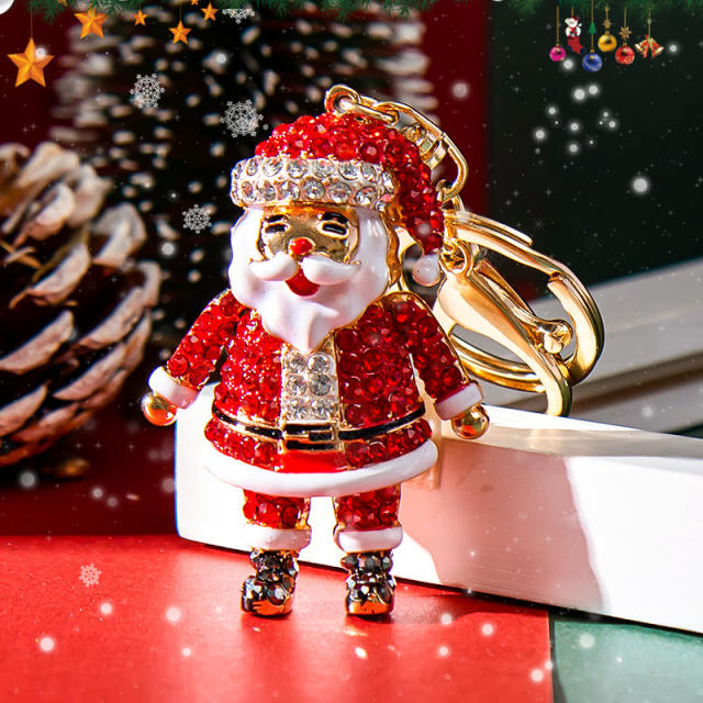 Creative cute diamond santa metal keychain christmas keychain