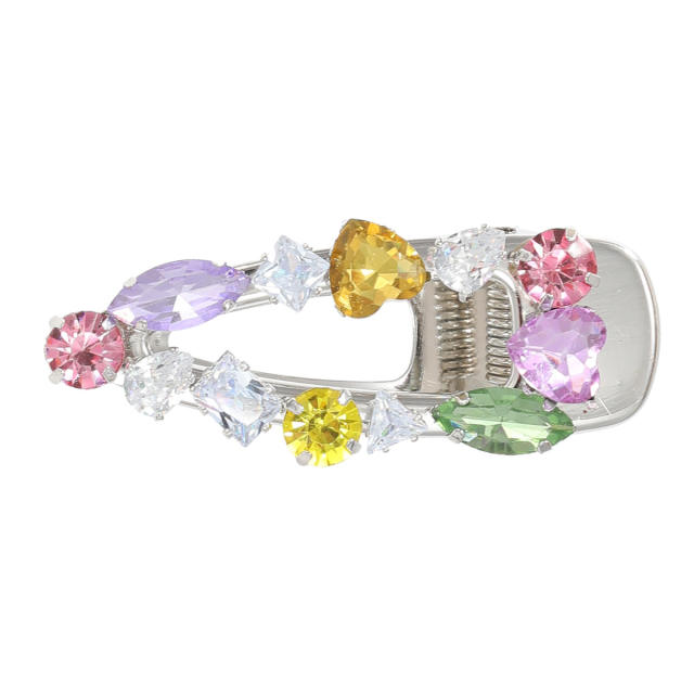 Y2K colorful glass crystal statement silver color duckbill hair clips