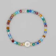 Boho colorful crystal bead shell initial letter bracelet