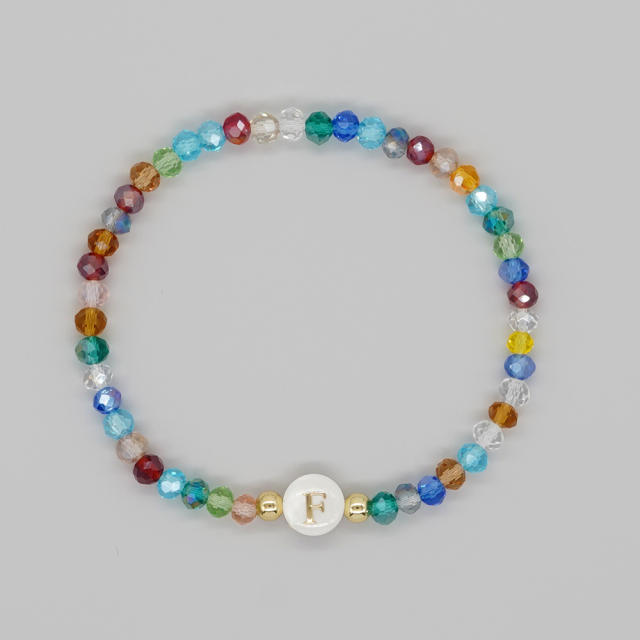 Boho colorful crystal bead shell initial letter bracelet