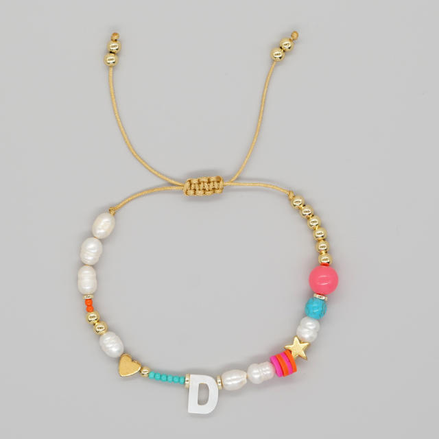 Boho shell initial letter braid rose red pink bracelet friendship bracelet