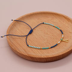 INS handmade seed bead initial letter charm women bracelet